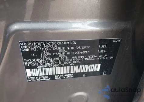 2015 Toyota Rav4 Xle z USA, uszkodzony, nr VIN JTMRFREV9FD155159